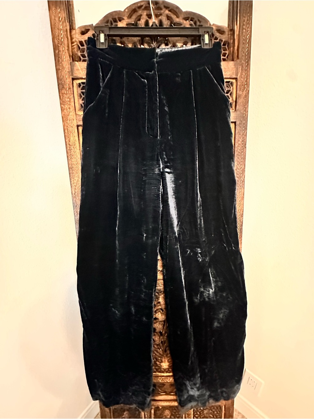 12th Tribe Midnight Blue Velvet High-Rise Wide Leg Pants